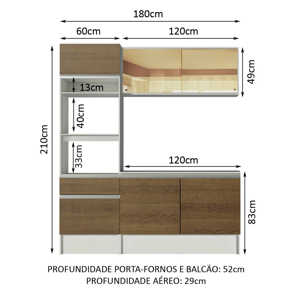 Armário de Cozinha Compacta com Balcão e Tampo Branco/Rustic Diamante Pop Madesa - Image 3