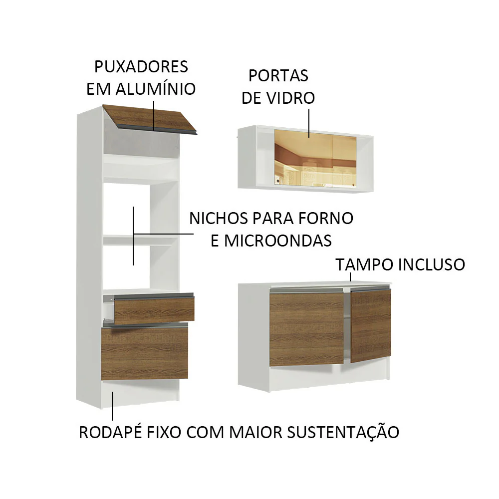 Armário de Cozinha Compacta com Balcão e Tampo Branco/Rustic Diamante Pop Madesa - Image 4