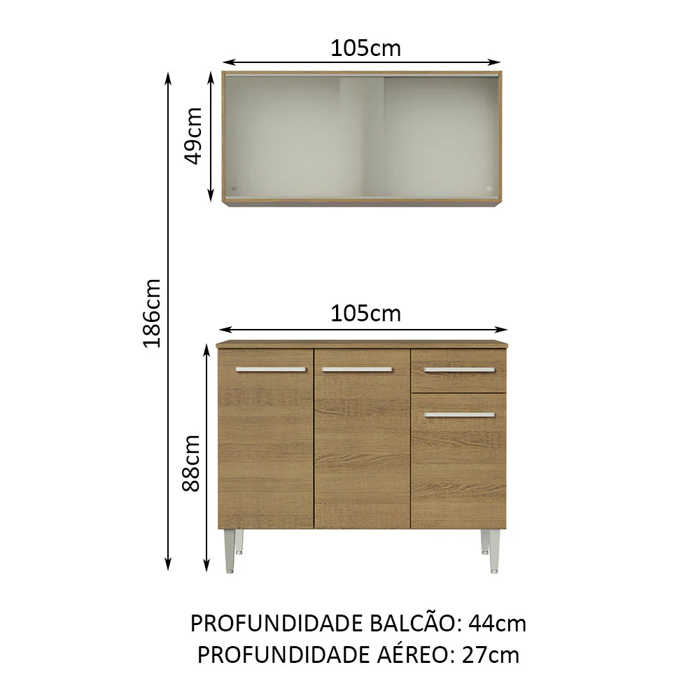 Armário de Cozinha Compacta Emilly 105cm com Armário e Balcão Rustic Emilly Madesa 01 - Image 3