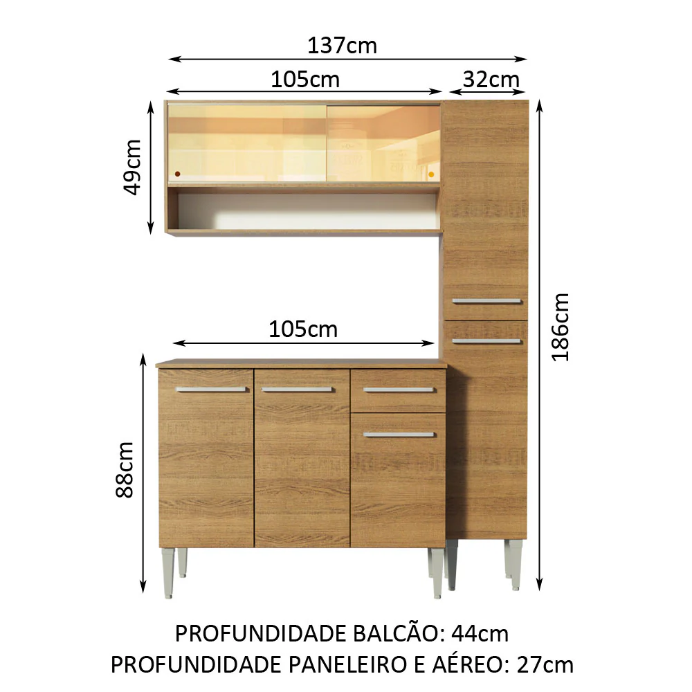 Armário de Cozinha Compacta 137cm Rustic Emilly Art Madesa 04 - Image 3
