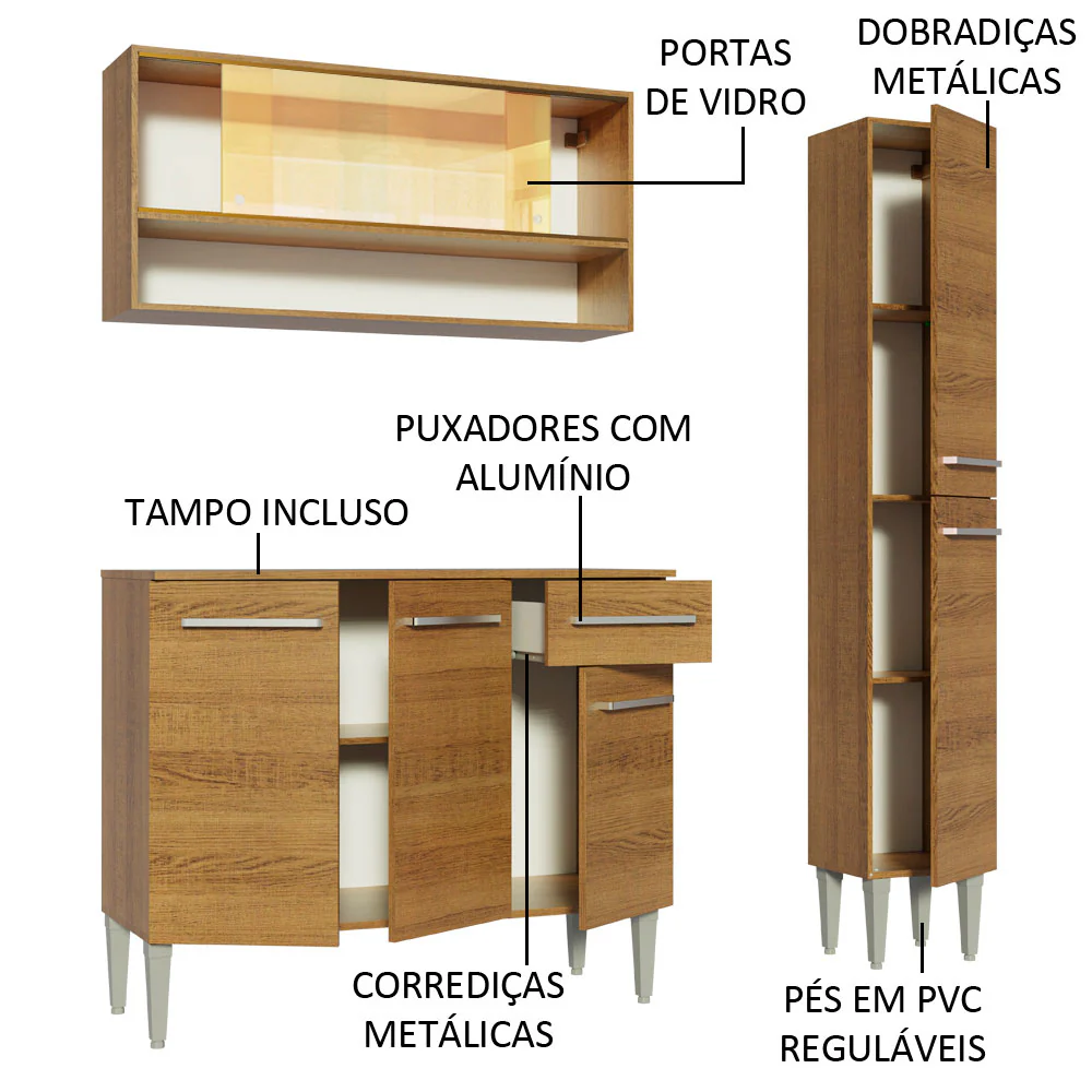 Armário de Cozinha Compacta 137cm Rustic Emilly Art Madesa 04 - Image 4