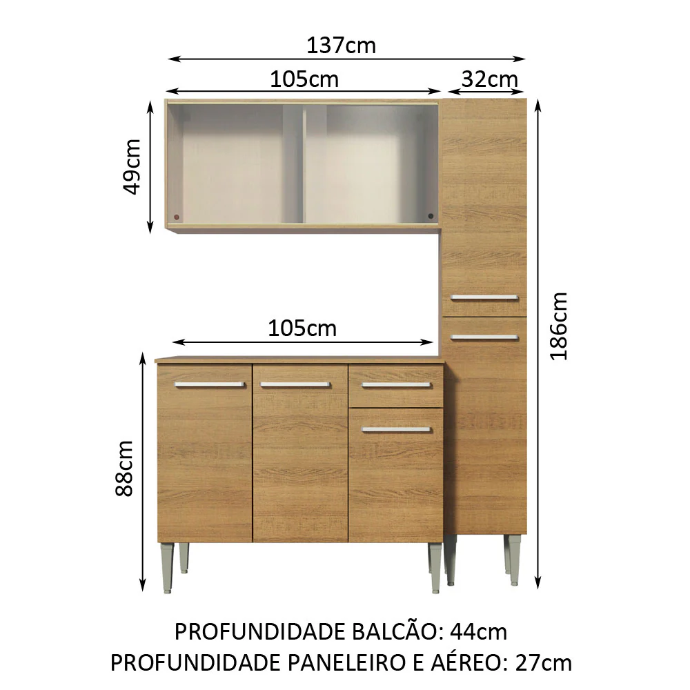 Armário de Cozinha Compacta 137cm Rustic Emilly Force Madesa 02 - Image 3