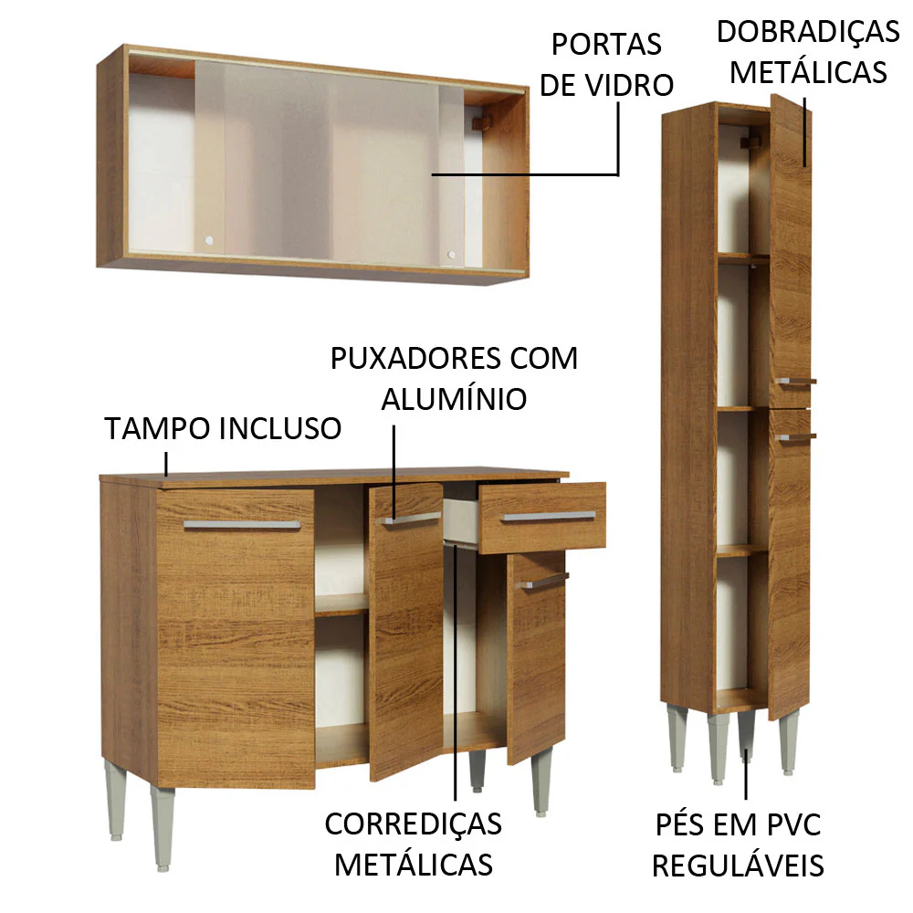 Armário de Cozinha Compacta 137cm Rustic Emilly Force Madesa 02 - Image 4