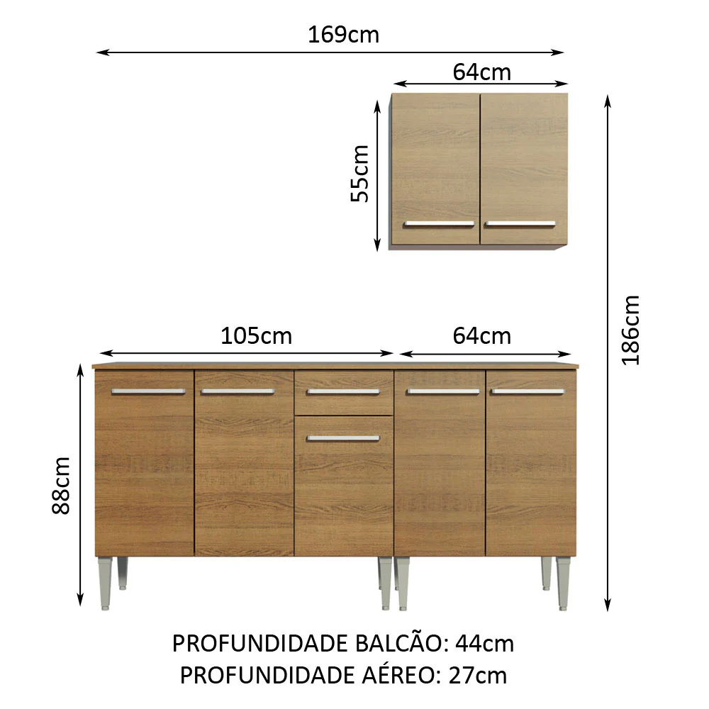 Armário de Cozinha Compacta 169cm Rustic Emilly Free Madesa 01 - Image 3