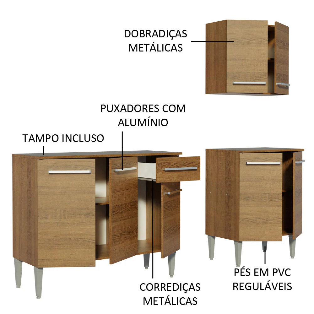Armário de Cozinha Compacta 169cm Rustic Emilly Free Madesa 01 - Image 4