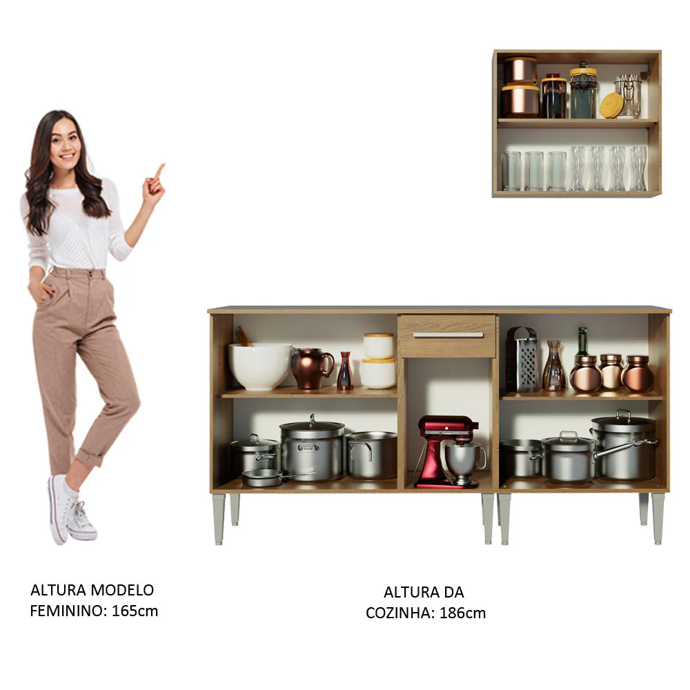 Armário de Cozinha Compacta 169cm Rustic Emilly Free Madesa 01 - Image 5