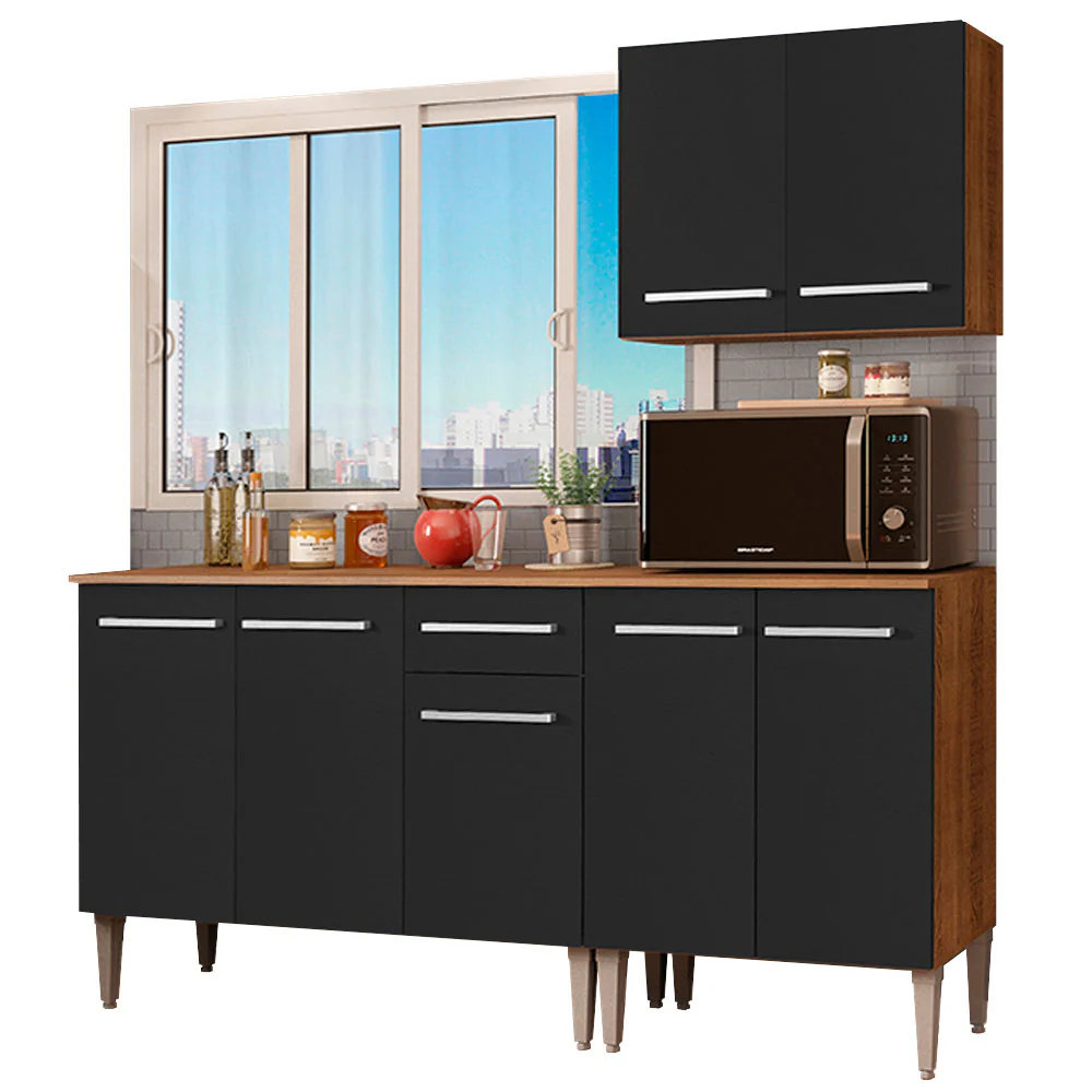 Armário de Cozinha Compacta 169cm Rustic/Preto Emilly Free Madesa 01 - Image 2