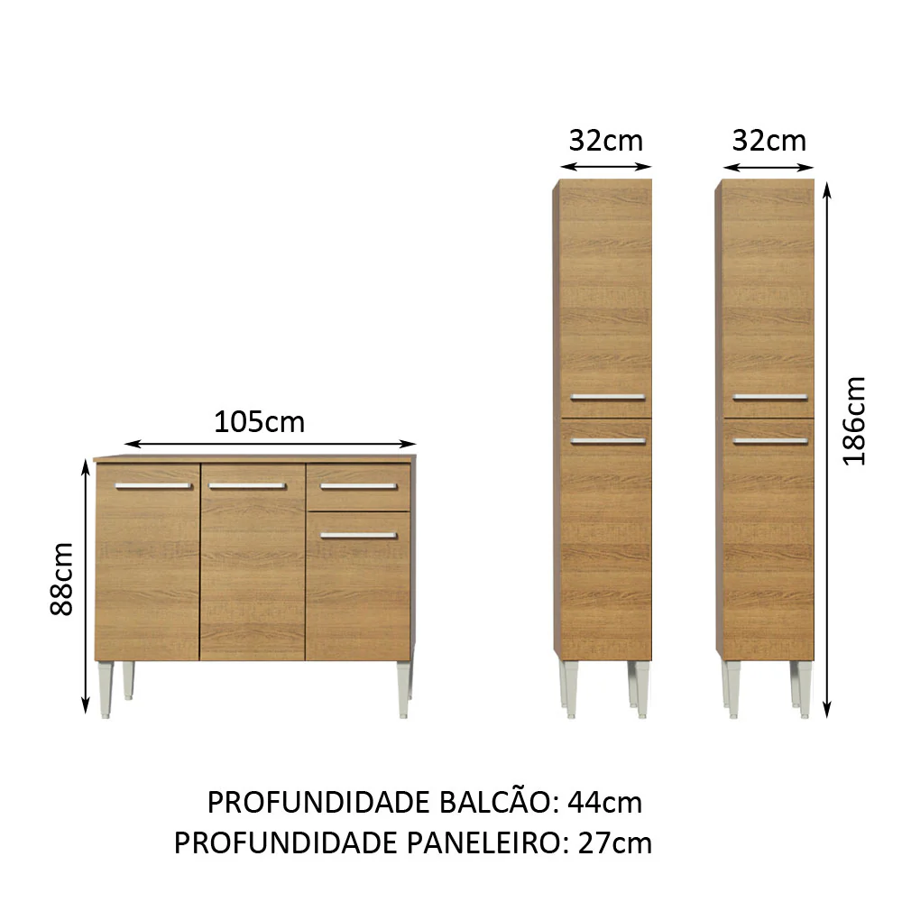 Armário de Cozinha Compacta com Balcão e Paneleiro Rustic Emilly Front Madesa - Image 3