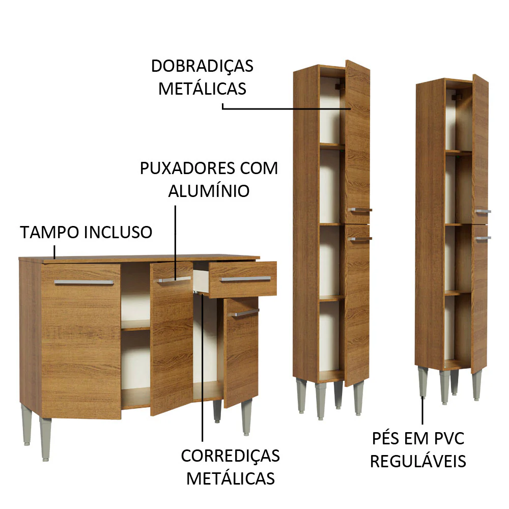Armário de Cozinha Compacta com Balcão e Paneleiro Rustic Emilly Front Madesa - Image 4