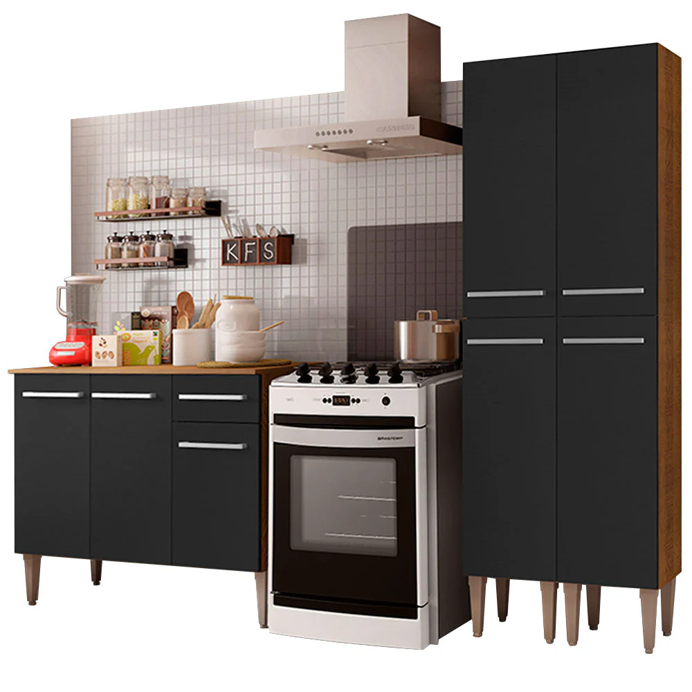 Armário de Cozinha Compacta 169cm Rustic/Preto Emilly Front Madesa 02 - Image 2