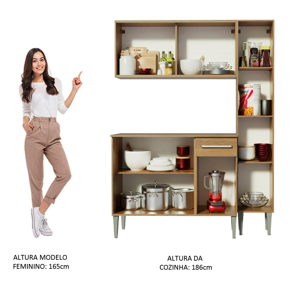 Armário de Cozinha Compacta 137cm Rustic Emilly Gold Madesa 03 - Image 5