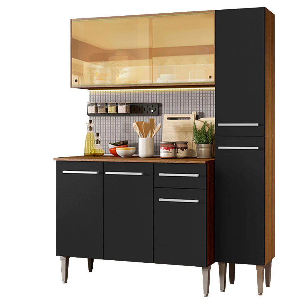 Armário de Cozinha Compacta 137cm Rustic/Preto Emilly Gold Madesa 03 - Image 2