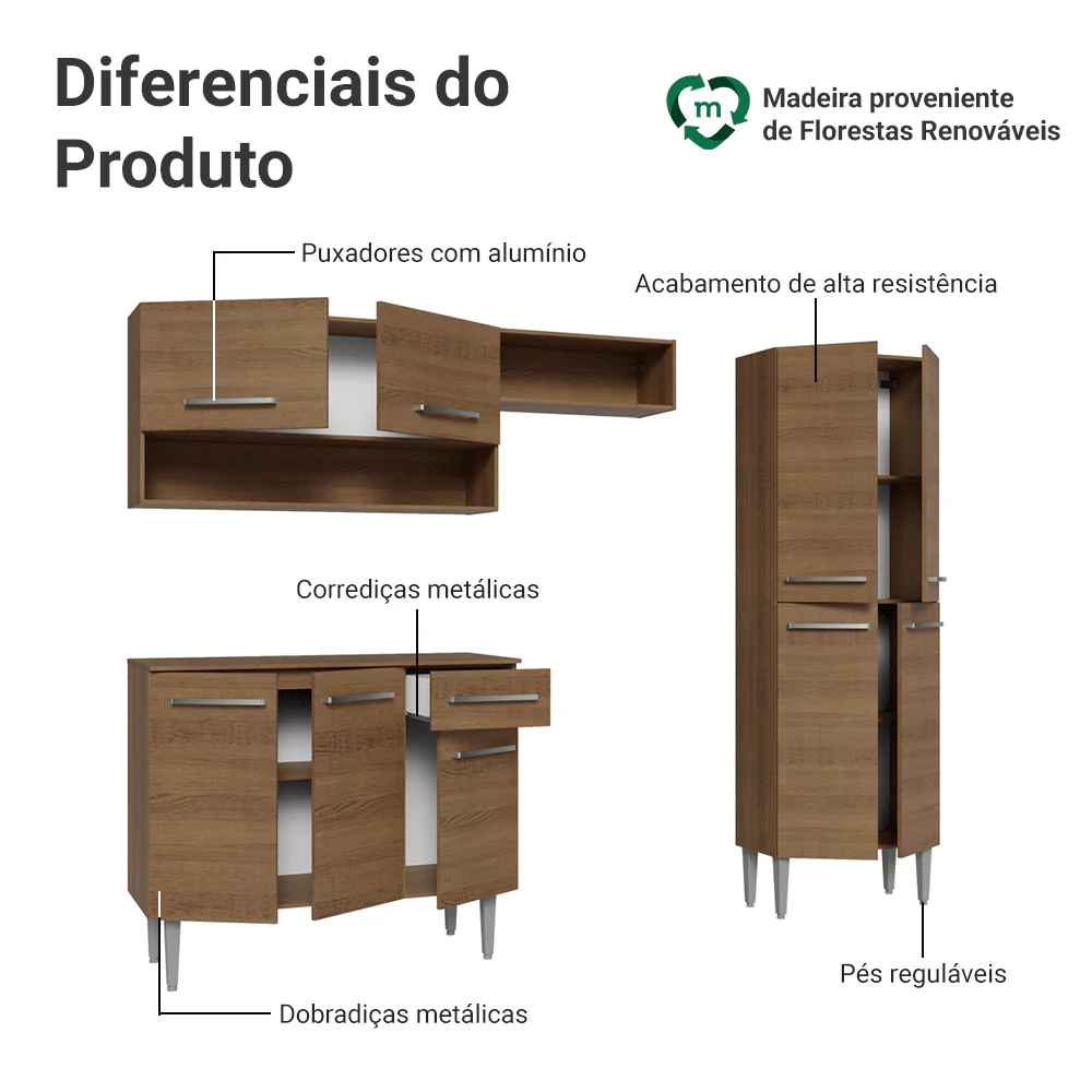 Armário de Cozinha Compacta 229cm Rustic Emilly Pop Madesa 02 - Image 4