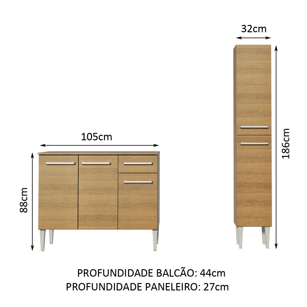 Armário de Cozinha Compacta 137cm Rustic Emilly Silver Madesa 01 - Image 3