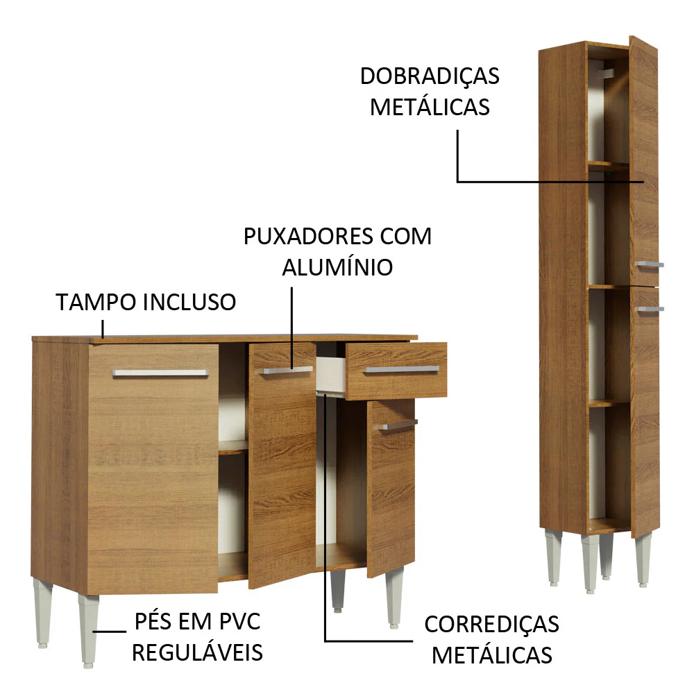 Armário de Cozinha Compacta 137cm Rustic Emilly Silver Madesa 01 - Image 4