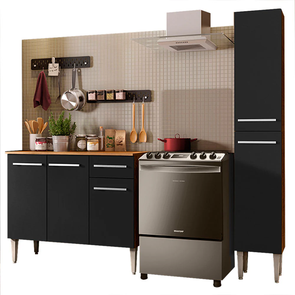 Armário de Cozinha Compacta 137cm Rustic/Preto Emilly Silver Madesa 01 - Image 2