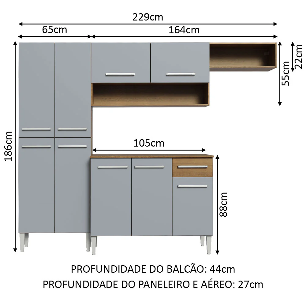 Armário de Cozinha Compacta Rustic/Cinza Emilly Top Madesa - Image 3