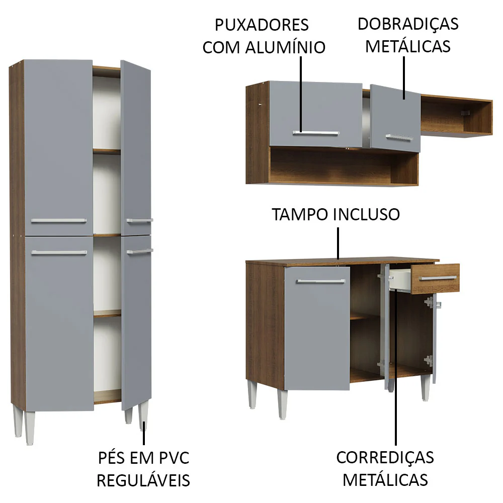 Armário de Cozinha Compacta Rustic/Cinza Emilly Top Madesa - Image 4