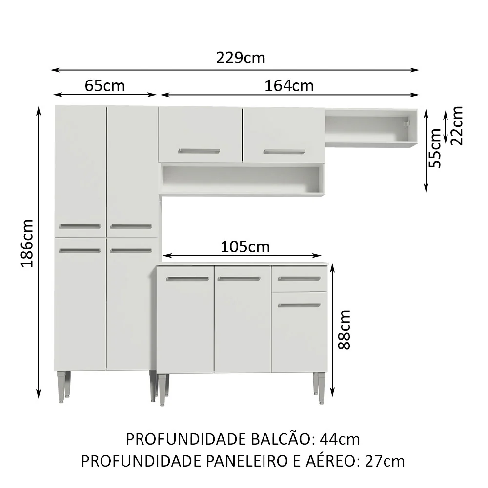 Armário de Cozinha Compacta Branco Emilly Top Madesa - Image 3