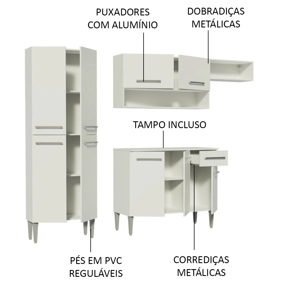 Armário de Cozinha Compacta Branco Emilly Top Madesa - Image 4