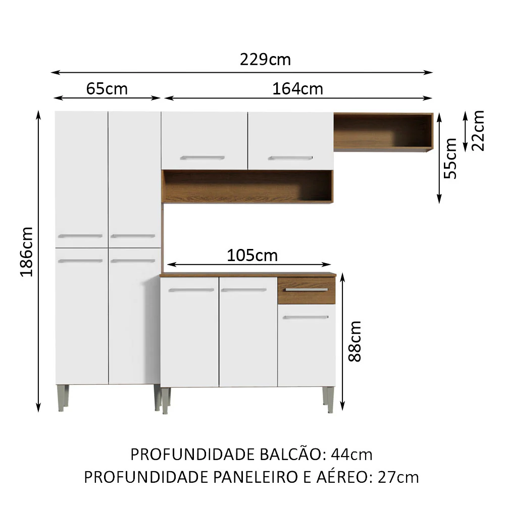 Armário de Cozinha Compacta Rustic/Branco Emilly Top Madesa - Image 3
