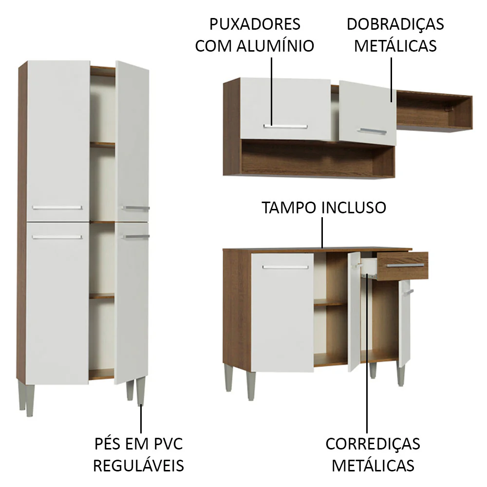 Armário de Cozinha Compacta Rustic/Branco Emilly Top Madesa - Image 4