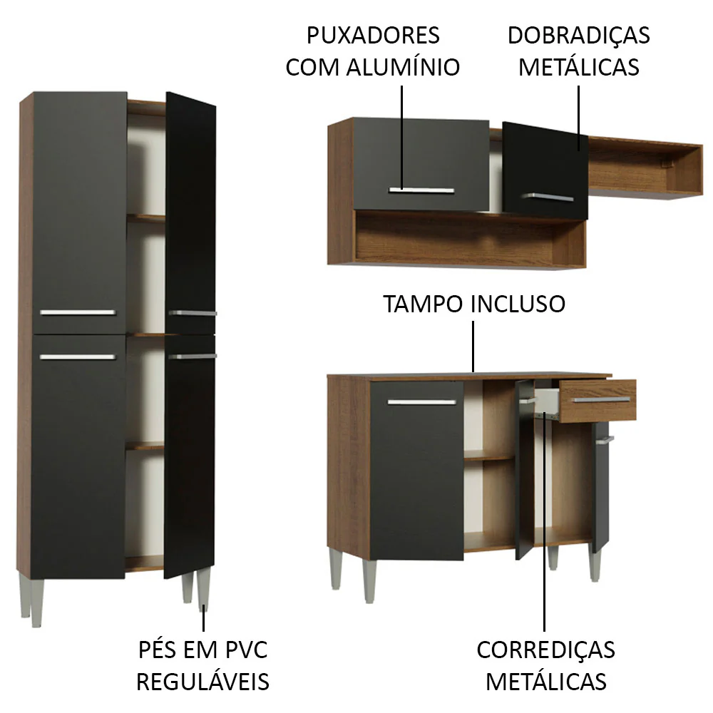 Armário de Cozinha Compacta Rustic/Preto Emilly Top Madesa - Image 4