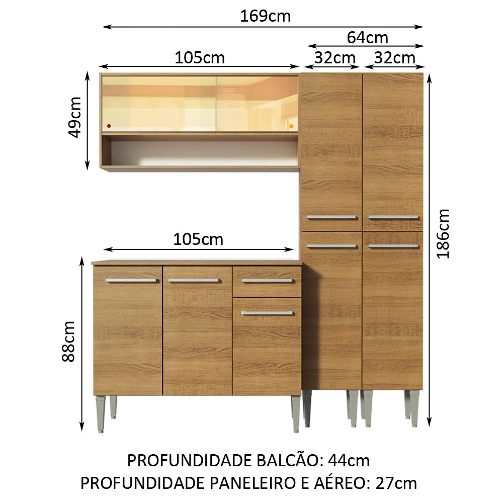 Armário de Cozinha Compacta 169cm Rustic Emilly Winter Madesa 08 - Image 3