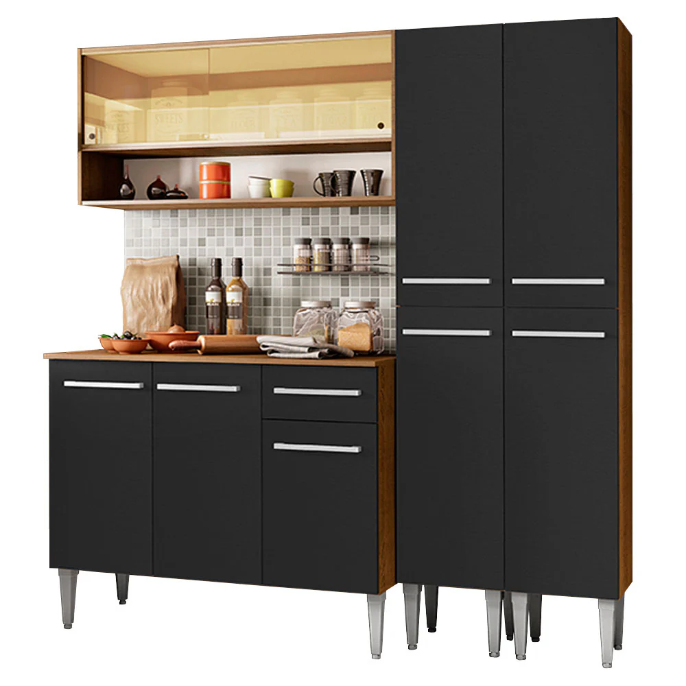 Armário de Cozinha Compacta 169cm Rustic/Preto Emilly Winter Madesa 08 - Image 2