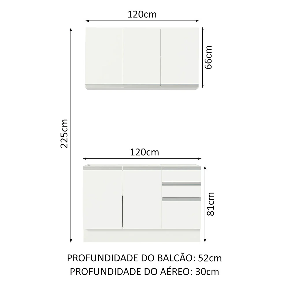 Armário de Cozinha Compacta 120cm Branco Glamy Madesa 01 - Image 3