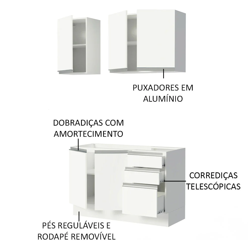 Armário de Cozinha Compacta 120cm Branco Glamy Madesa 01 - Image 4