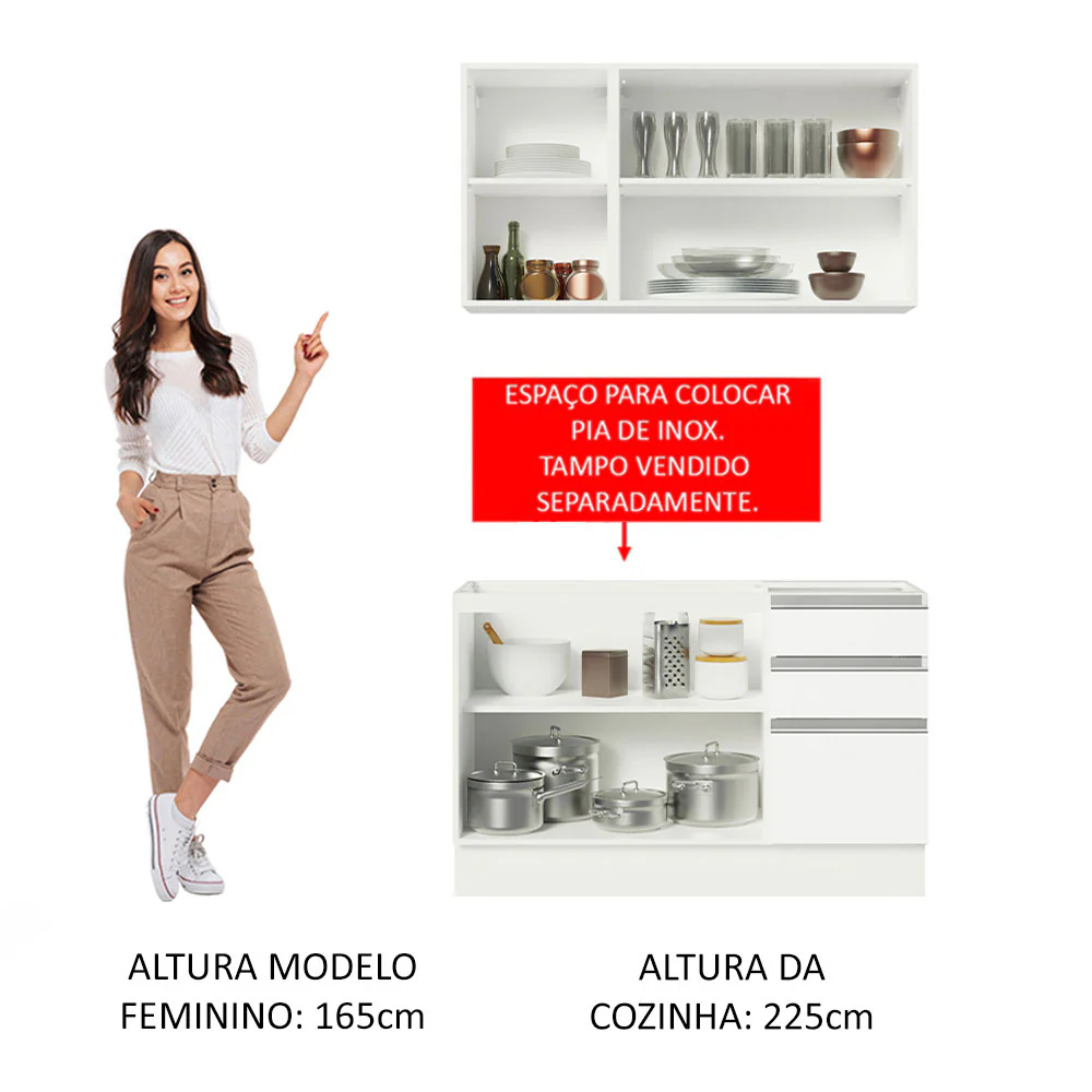 Armário de Cozinha Compacta 120cm Branco Glamy Madesa 01 - Image 5