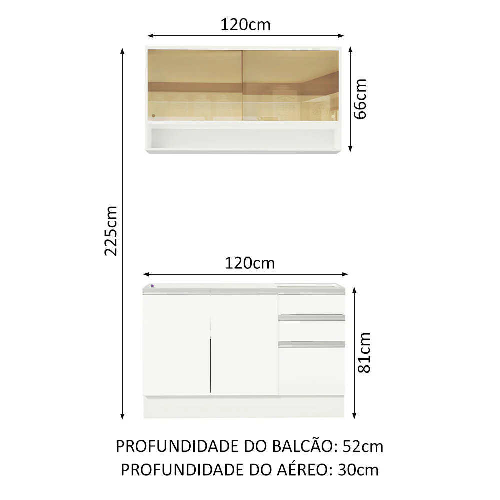 Armário de Cozinha Compacta 120cm Branco Glamy Madesa 02 - Image 3
