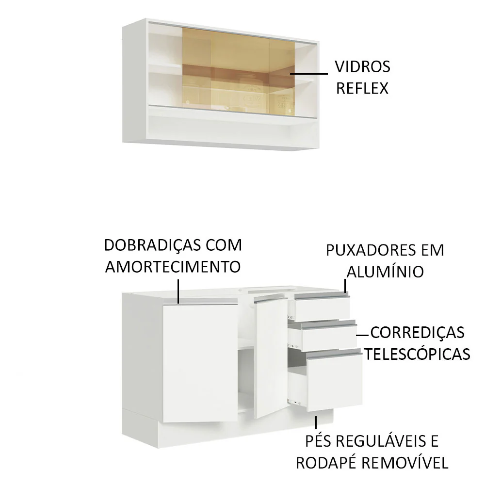 Armário de Cozinha Compacta 120cm Branco Glamy Madesa 02 - Image 4