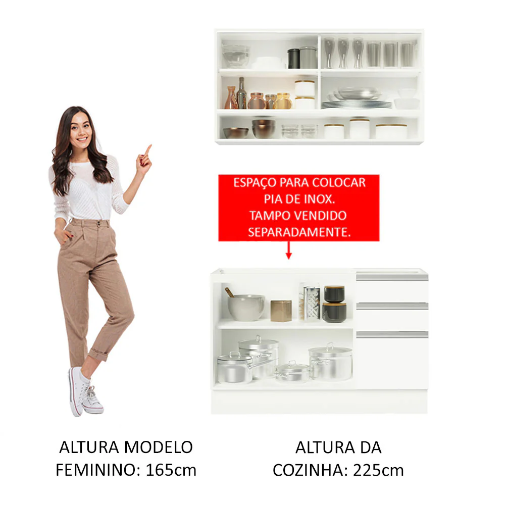 Armário de Cozinha Compacta 120cm Branco Glamy Madesa 02 - Image 5