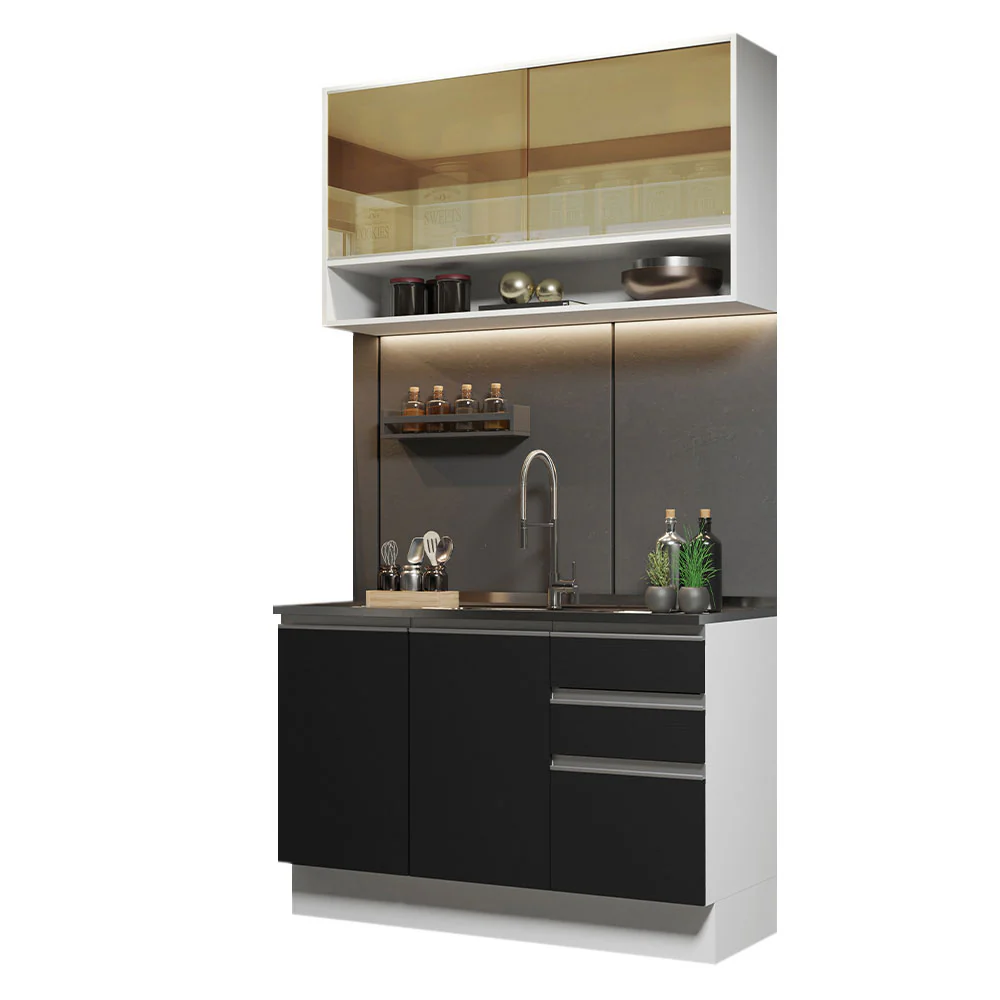 Armário de Cozinha Compacta 120cm Branco/Preto Glamy Madesa 02 - Image 2