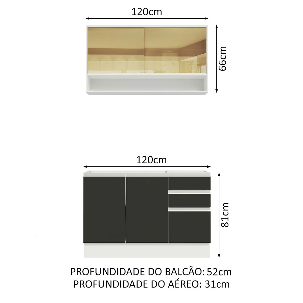 Armário de Cozinha Compacta 120cm Branco/Preto Glamy Madesa 02 - Image 3
