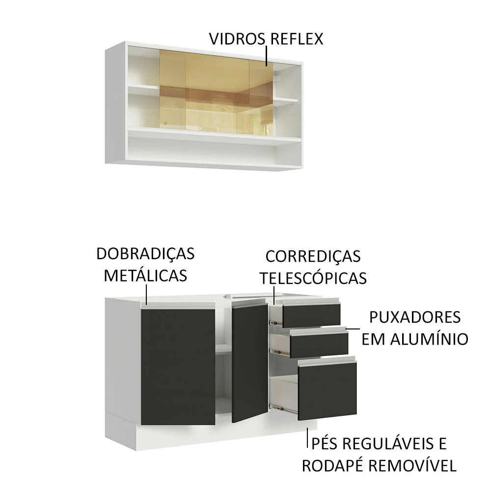 Armário de Cozinha Compacta 120cm Branco/Preto Glamy Madesa 02 - Image 4