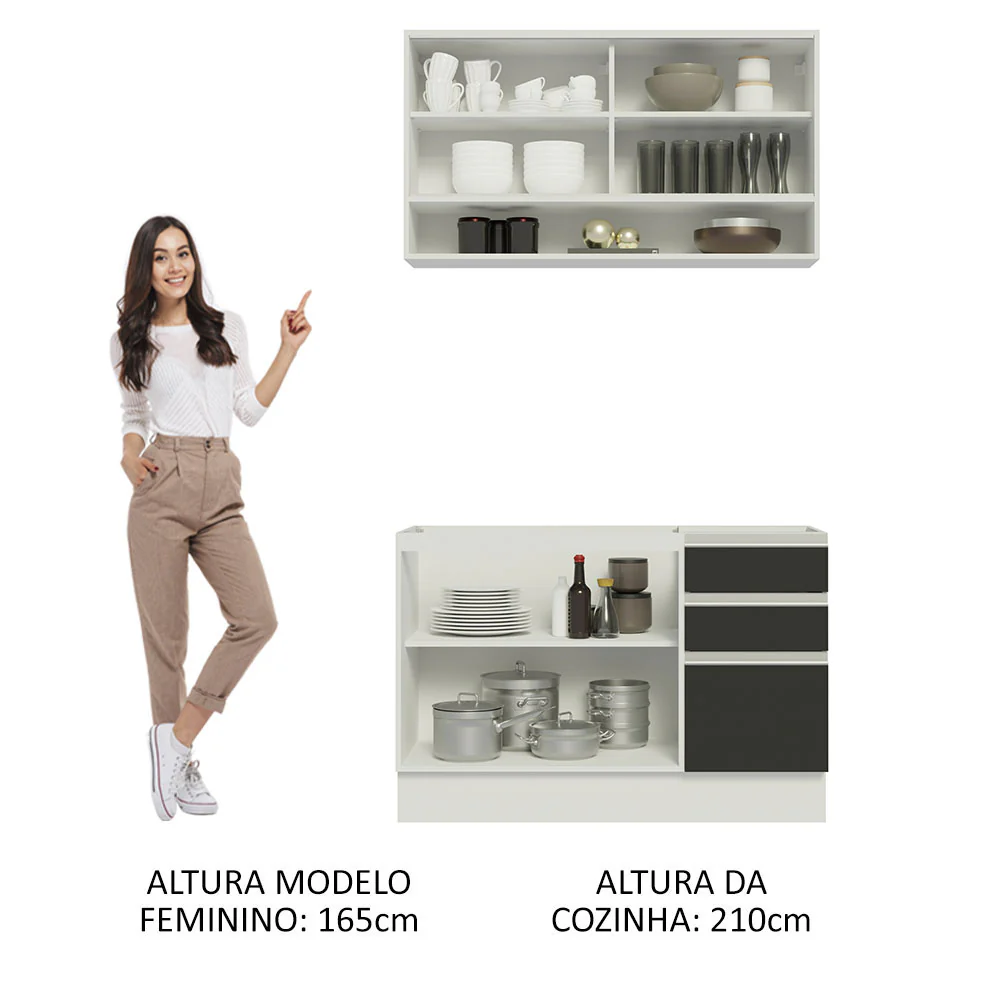 Armário de Cozinha Compacta 120cm Branco/Preto Glamy Madesa 02 - Image 5
