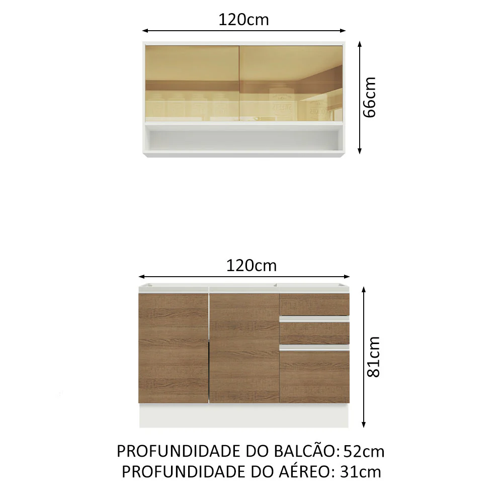 Armário de Cozinha Compacta 120cm Branco/Rustic Glamy Madesa 02 - Image 3