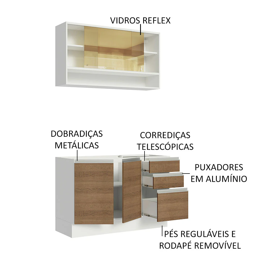 Armário de Cozinha Compacta 120cm Branco/Rustic Glamy Madesa 02 - Image 4