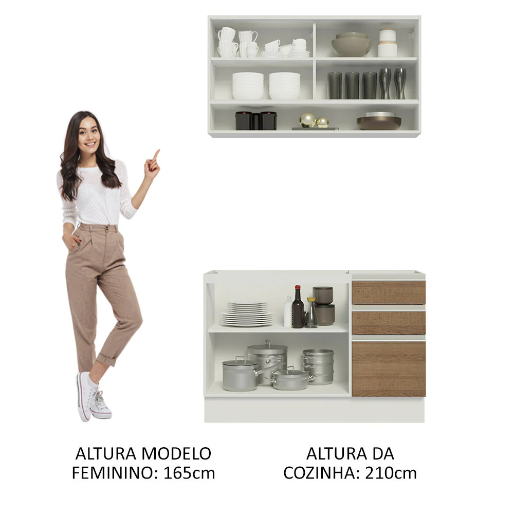 Armário de Cozinha Compacta 120cm Branco/Rustic Glamy Madesa 02 - Image 5