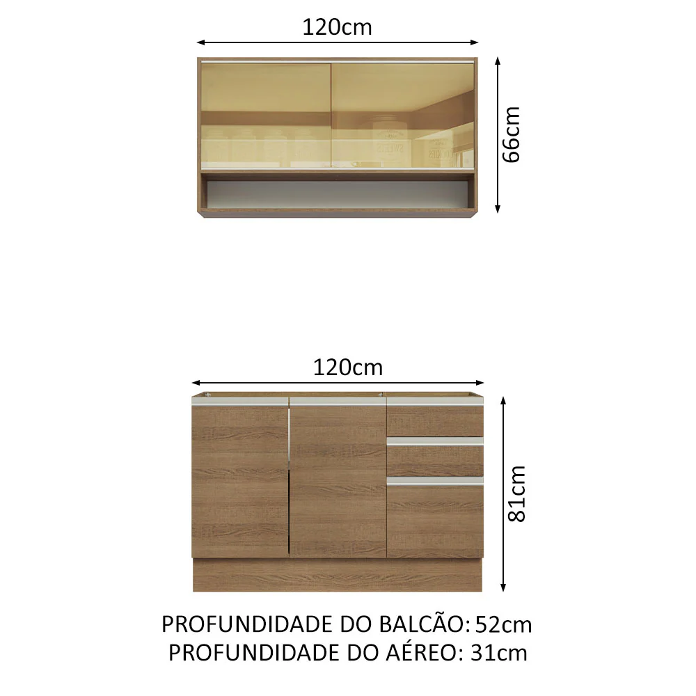 Armário de Cozinha Compacta 120cm Rustic Glamy Madesa 02 - Image 3