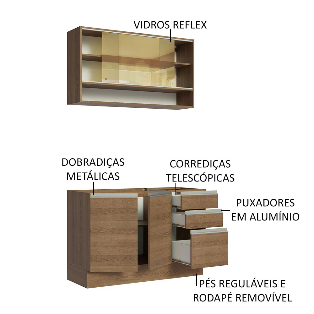 Armário de Cozinha Compacta 120cm Rustic Glamy Madesa 02 - Image 4