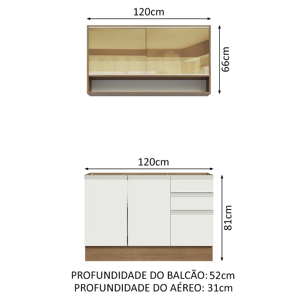 Armário de Cozinha Compacta 120cm Rustic/Branco Glamy Madesa 02 - Image 3