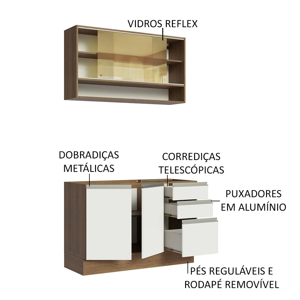 Armário de Cozinha Compacta 120cm Rustic/Branco Glamy Madesa 02 - Image 4