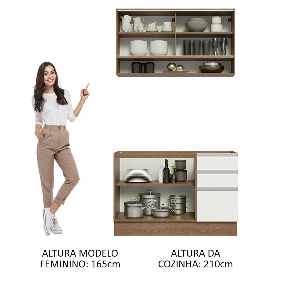 Armário de Cozinha Compacta 120cm Rustic/Branco Glamy Madesa 02 - Image 5