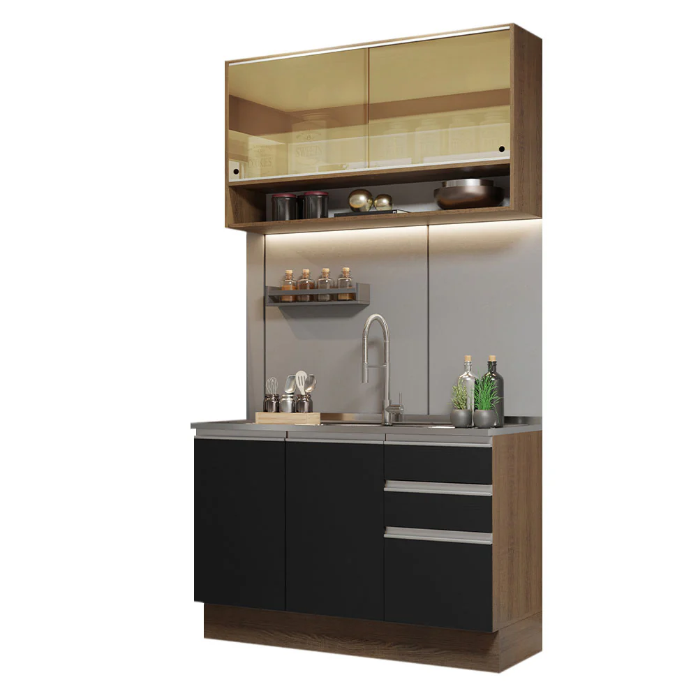 Armário de Cozinha Compacta 120cm Rustic/Preto Glamy Madesa 02 - Image 2