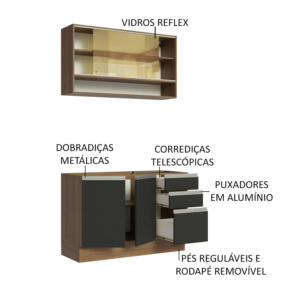 Armário de Cozinha Compacta 120cm Rustic/Preto Glamy Madesa 02 - Image 4