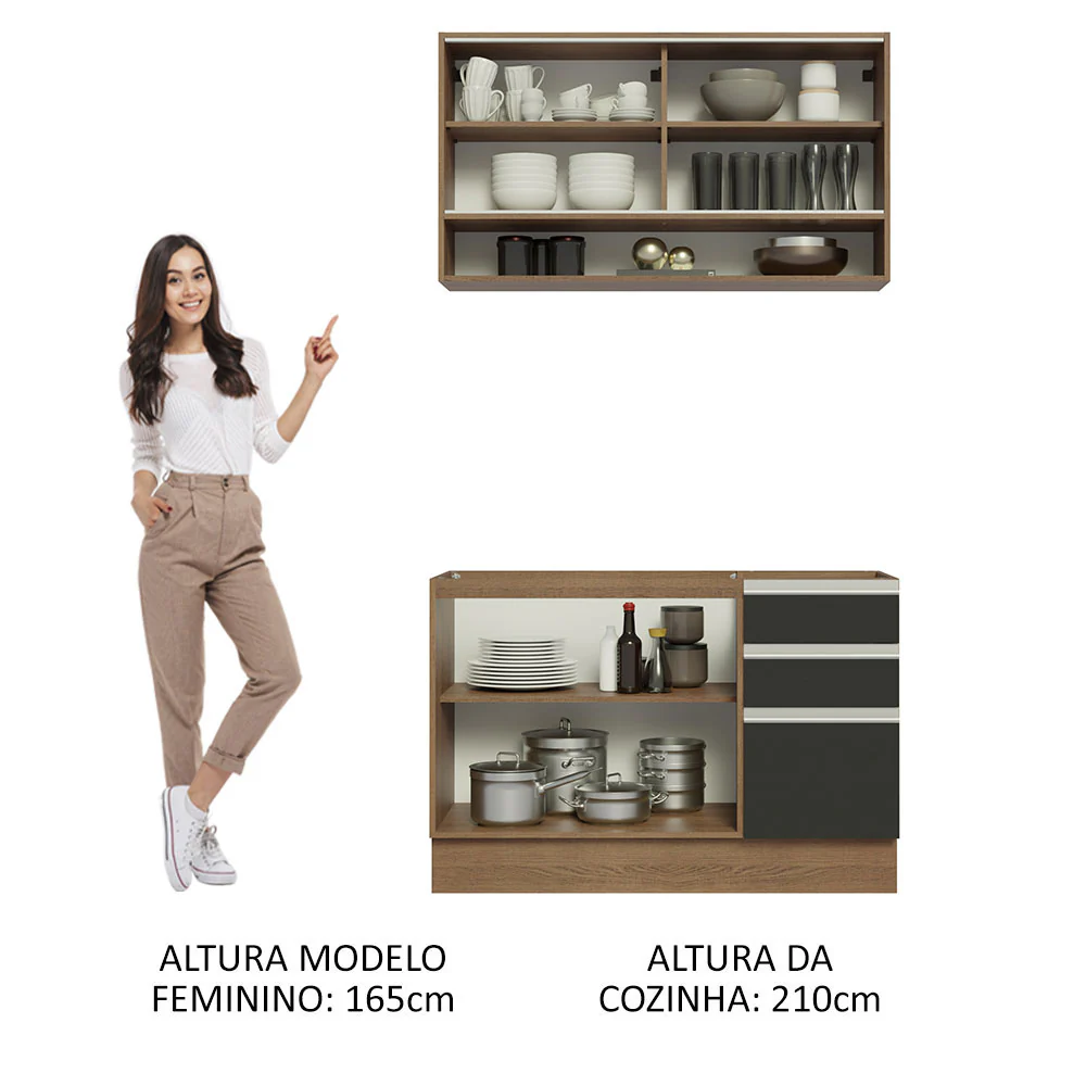 Armário de Cozinha Compacta 120cm Rustic/Preto Glamy Madesa 02 - Image 5